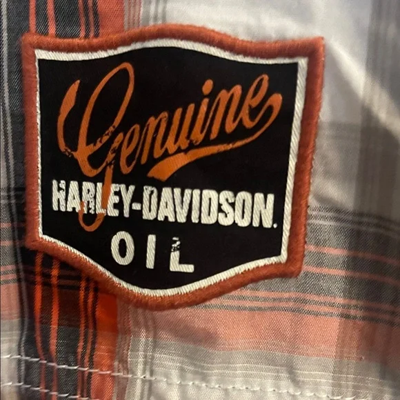 Harley-Davidson Men's Plaid Shirt - Orange, Black, and White - Picture 3 of 6